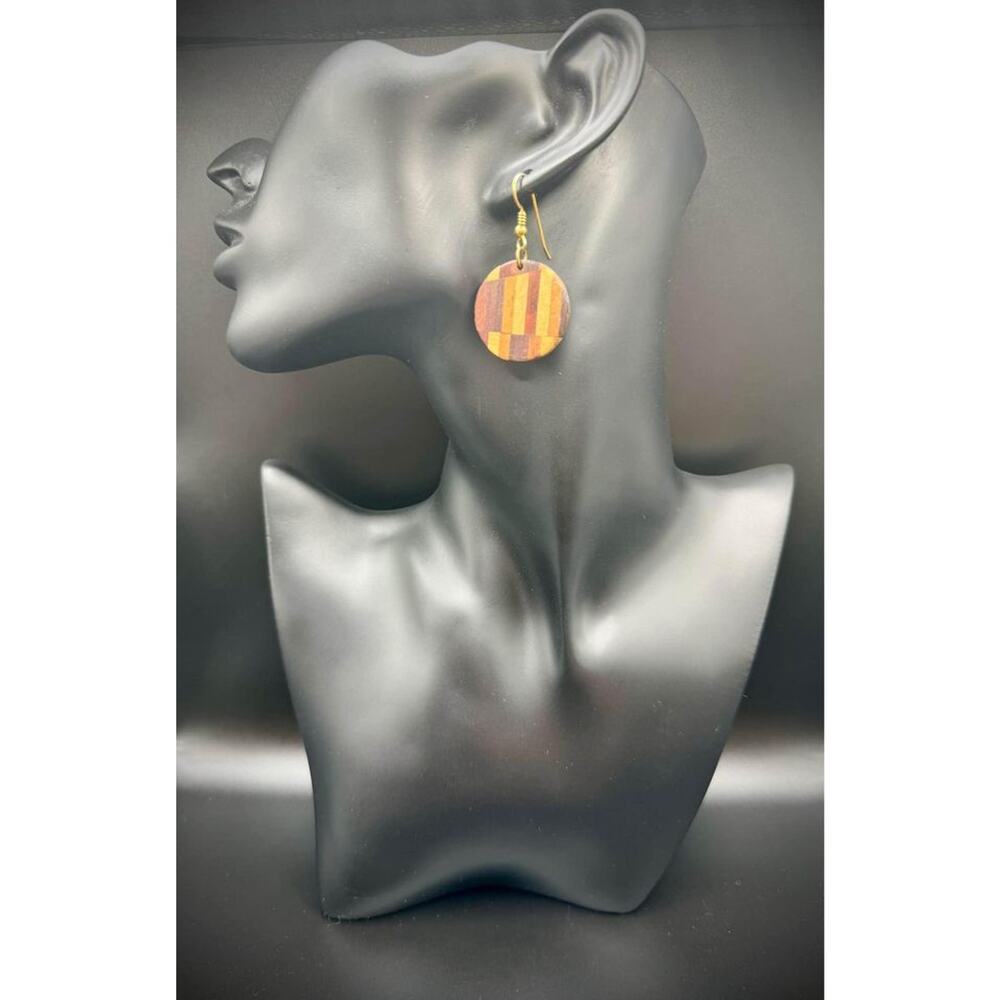 Round Inlay Wooden Earrings
